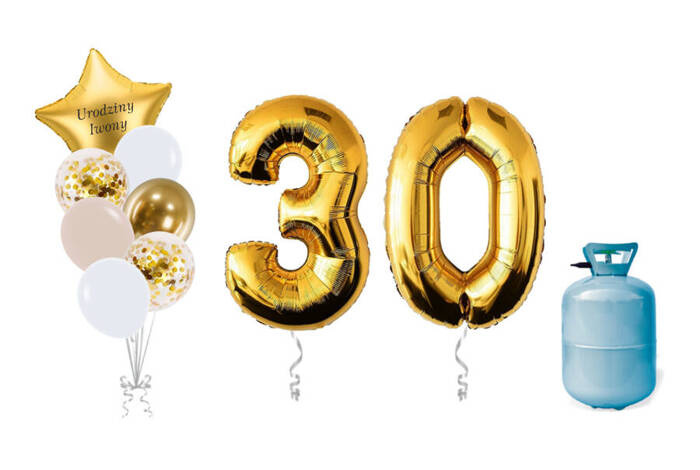 Zestaw balonów na 30 urodziny bukiet balonowy z helem złote PERSONALIZACJA