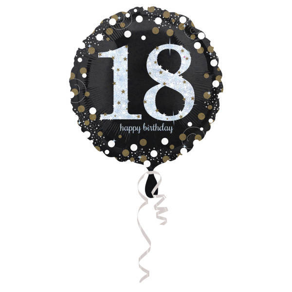 18 Happy Birthday holograficzny czarny okrągły balon foliowy Anagram 18''