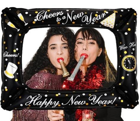 Dmuchana ramka do zdjęć na Sylwestra selfie Happy New Year czarna