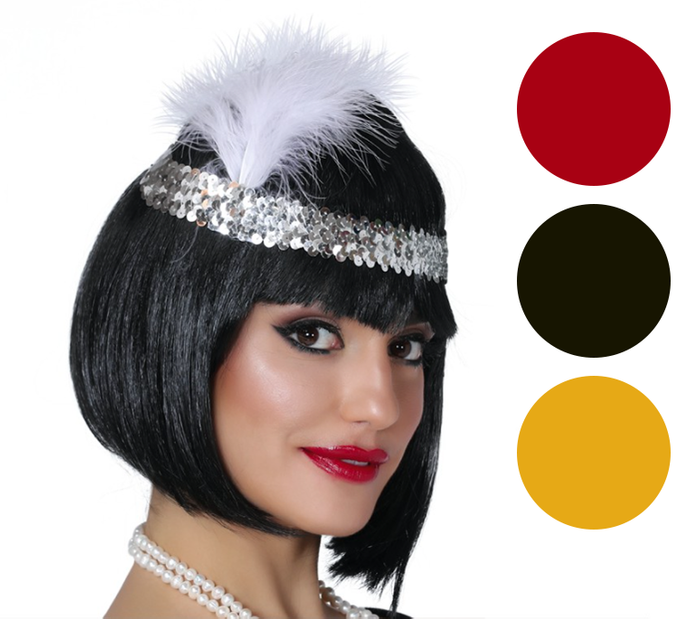 Opaska Retro zdobiona z piórkiem i cekinami różne kolory