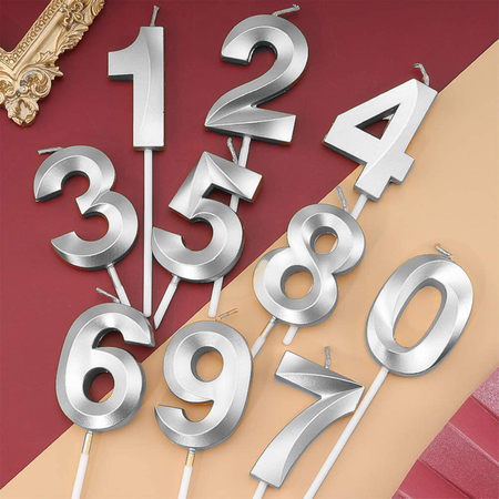 Świeczka urodzinowa na tort cyfra elegancka srebrna mała 1 szt.