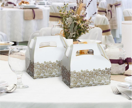 Pudełka na ciasto białe złote ornamenty 20x10x10 cm 6 szt.