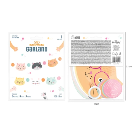 Girlanda papierowa Kotki kolorowe głowy 150 cm