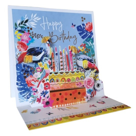 Kartka okolicznościowa 3D przestrzenna Tort z ptakami Happy Bithday