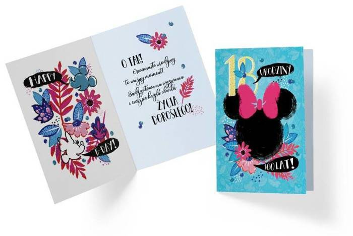 Kartka urodzinowa na 18 urodziny karnet Myszka Minnie