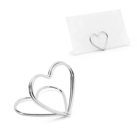 Stojaki na winietki serca srebrne 2,5 cm zestaw 10 szt.