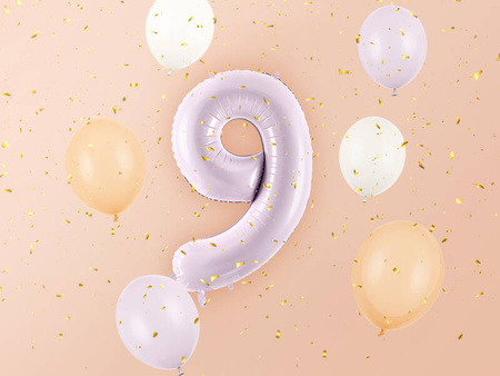 Balon foliowy CYFRA 9 pastelowy fioletowy 72 cm