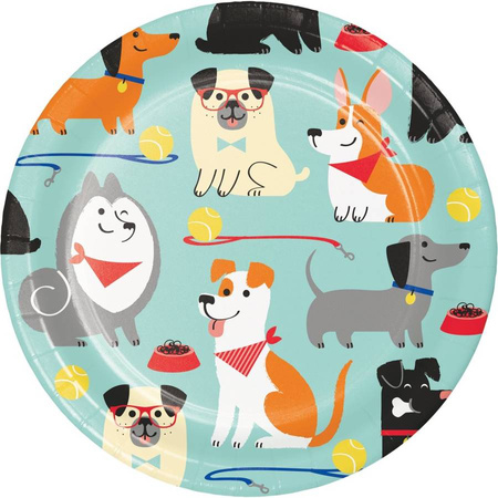 Talerzyki papierowe Dog Party Pieski 18 cm 8 szt.