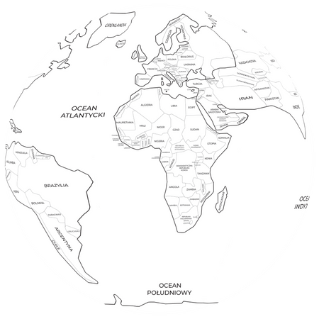 Piłka Balonowa Globus Państwa Świata do kolorowania PL