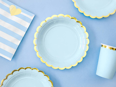 Talerzyki jednokolorowe papierowe złoto-niebieskie 18 cm 6 szt.