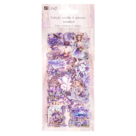 Naklejki transparentne wróżki fioletowe PET 6 arkuszy 8x16 cm