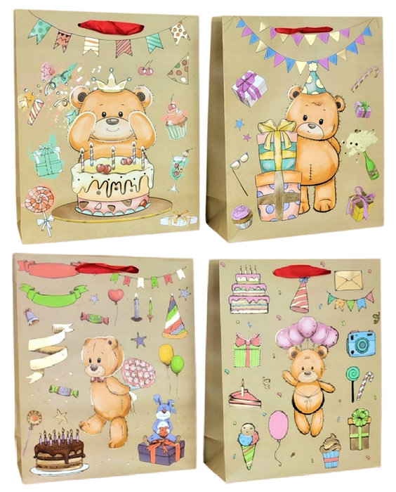 Torebka prezentowa 26 x 32 cm Misie kraft mix