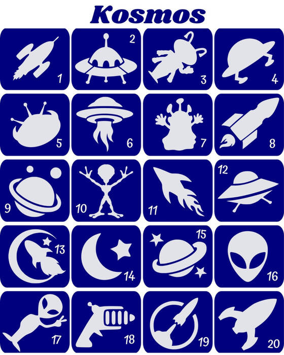 Szablony do tatuaży brokatowych tematyczne 20 szt. Kosmos