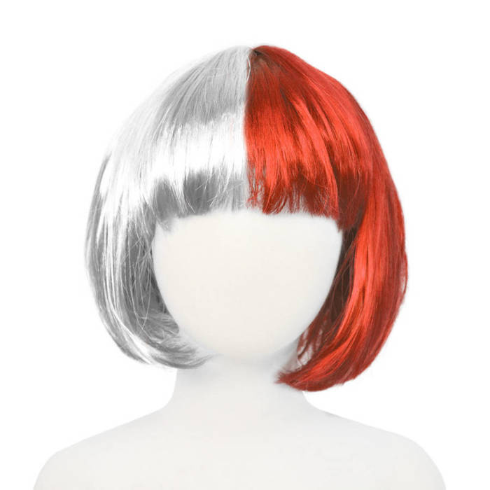 Peruka bob KIBIC z grzywką biało czerwona