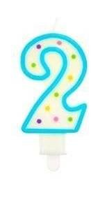 Świeczka urodzinowa ''2'' kropeczki niebieska