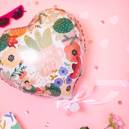 Balon foliowy serce z kwiatami Mum is the Best Dzień Matki 45 cm