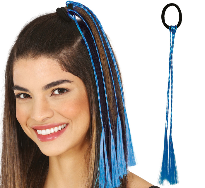 Warkoczyki do włosów na gumce 35 cm niebieskie  3 szt.
