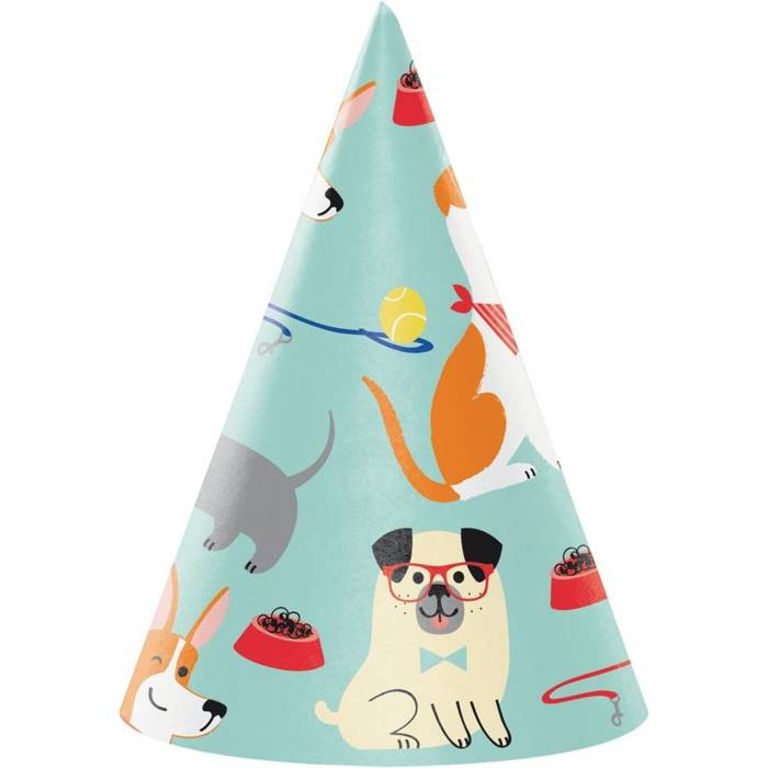 Czapeczki papierowe Dog Party Pieski 8 szt.