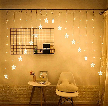 Lampki wiszące girlanda kurtyna świetlna gwiazdki