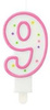 Świeczka urodzinowa "9" kropeczki różowa