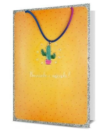 Kartka okolicznościowa uniwersalna "Buziaki i uściski!" zawieszka kaktus