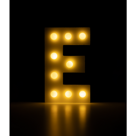 Świecąca Litera LED "E" Light Letter, drewniana biała 17x12 cm