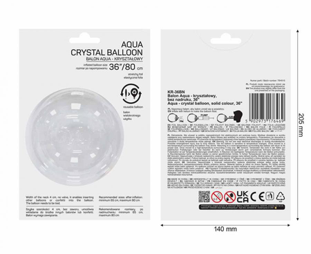 Balon kula Bubble Deco Aqua Crystal transparentny 36"
