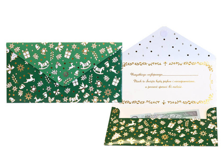 Koperta ozdobna podarunkowa z bilecikiem świąteczna Boże Narodzenie zielona