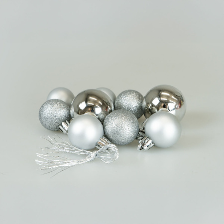 Bombki choinkowe srebrne w ozdobnej kuli (9 szt.)