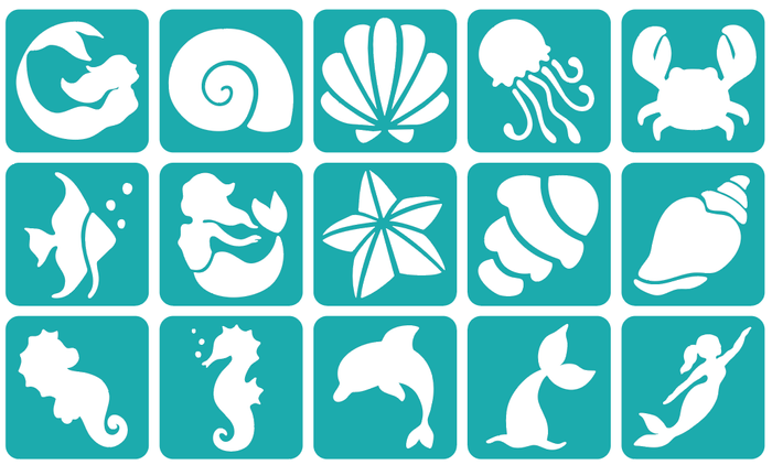 Szablony do tatuaży brokatowych ZESTAW 15 szt. mix Morze