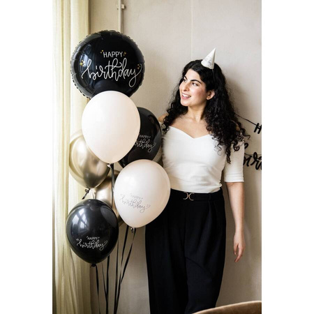 Balon foliowy okrągły urodzinowy Happy Birthday czarny 45 cm