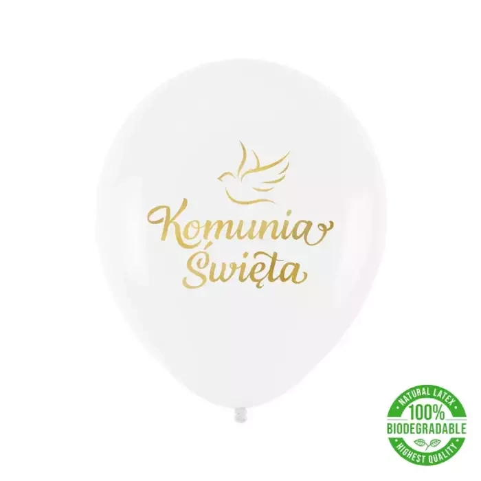 Balon Komunia Święta złoty nadruk gołąbek 1 szt.