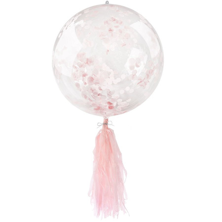 Balon kula BOBO Bubble Deco transparentny z konfetti i frędzlami 45 cm