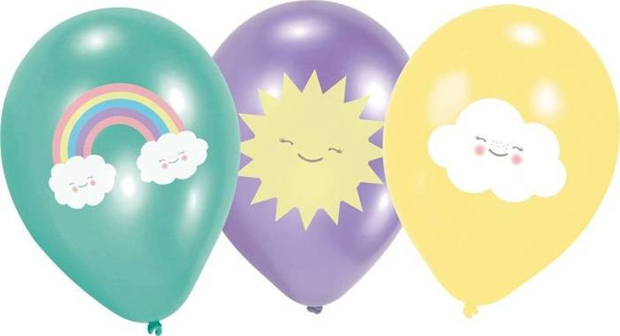 Balony nadruk chmurka słońce tęcza 11 cali 6 szt.
