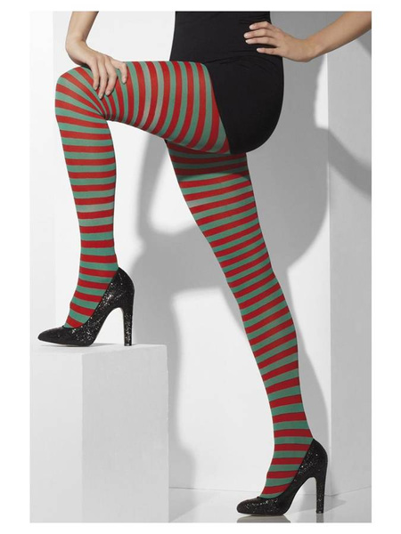 Rajstopy elfa w paski czerwono - zielone