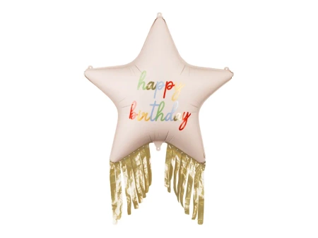 Balon foliowy gwiazdka Happy Bithday z frędzlami 72 cm
