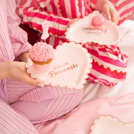 Talerzyki papierowe Wieczór Panieński Serce różowe 9 cali 6 szt.