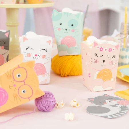 Pudełko na popcorn Kotki 8,5x15cm 6szt.