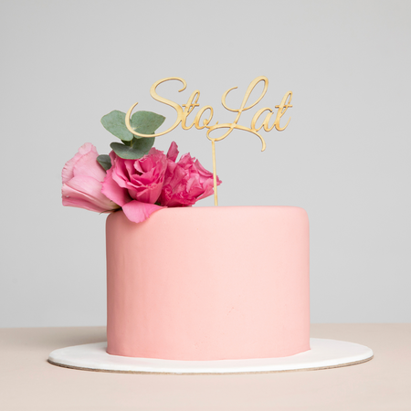 Topper na tort urodzinowy Sto Lat drewniany