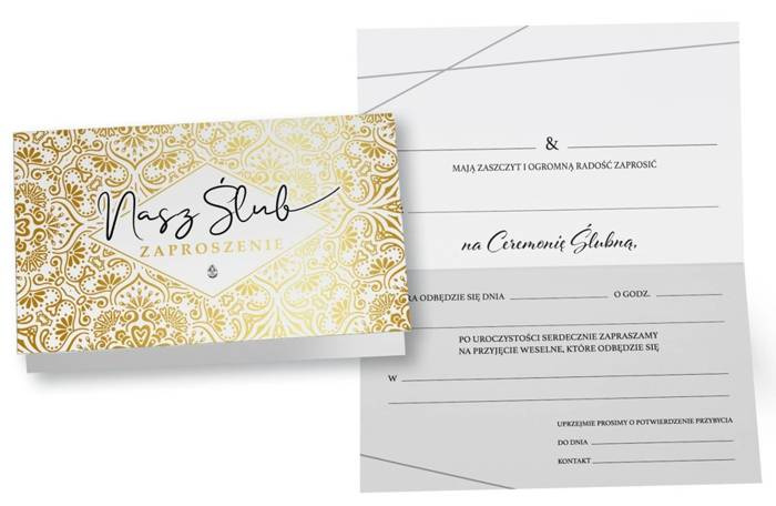 Zaproszenia Ślubne ornament 17 x 10 cm 5 szt.