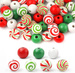 Koraliki drewniane biało czerwono zielone świąteczne 24 sztuk