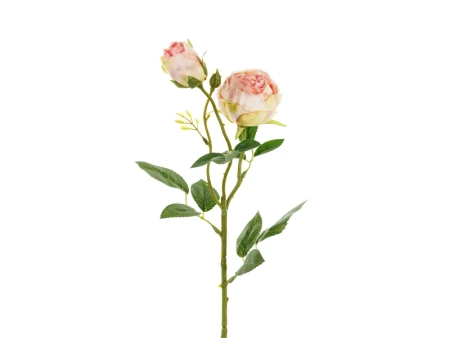 Sztuczny Kwiat - Róża z dwoma pąkami, 55 cm, jasny pudrowy róż