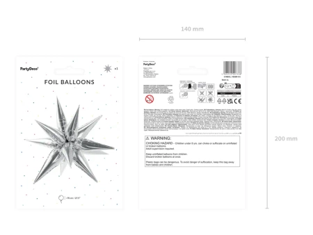 Gwiazda 3D balon foliowy SREBRNY 70 cm