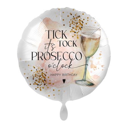 Balon foliowy okrągły 18 cali urodzinowy Tick Tock It's Prosecco o'clock Happy Birthday