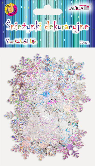 Śnieżynki dekoracyjne konfetti holograficzne płatki śniegu 70 szt.