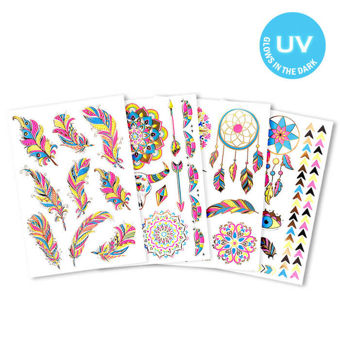 Tatuaże zmywalne/ wodne fluorescencyjne UV mix  wzorów