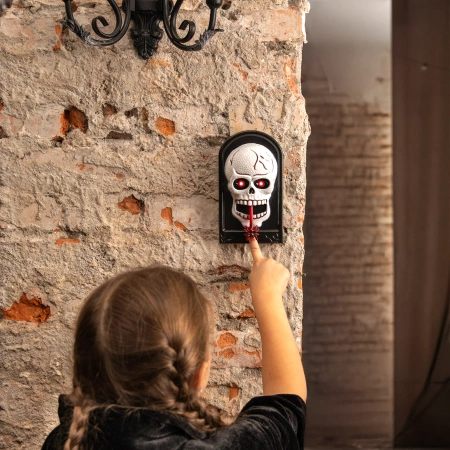 Dzwonek do drzwi Halloween 19,5x11 cm z dźwiękiem i światłem Czaszka