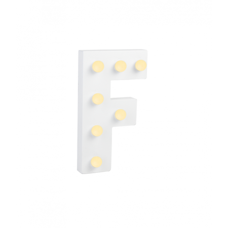 Świecąca Litera LED "F" Light Letter, drewniana biała 17x12 cm