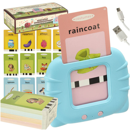 Nauka języka angielskiego czytnik kart do nauki słówek fiszki niebieski