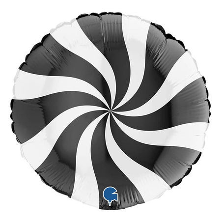 Balon Grabo 18'' Round Swirly White Black